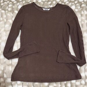 Monki Chocolate Long Sleeve Ribbed Top